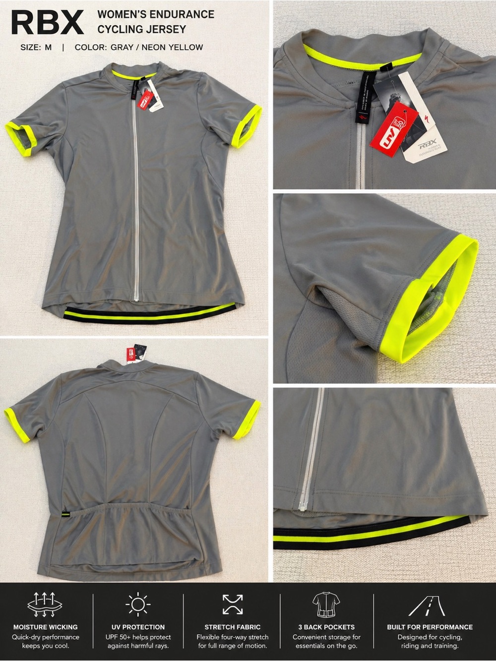 RBX Women's Cycling Jersey - Gray with Neon Yellow Trim
